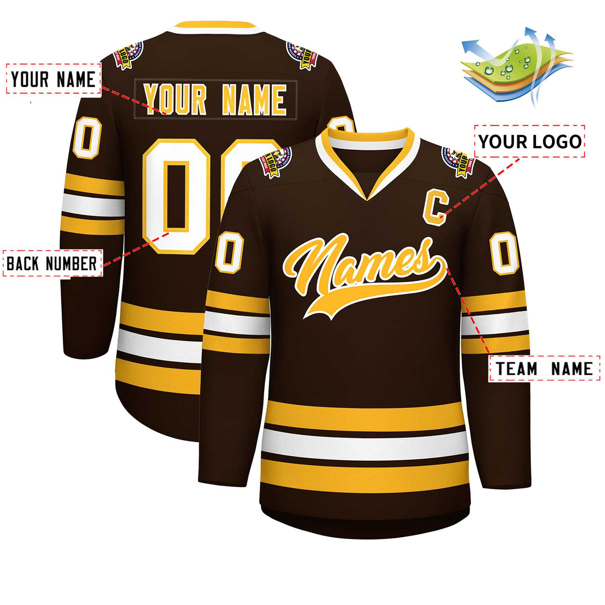 Custom Brown Gold-White Classic Style Hockey Jersey | KXKSHOP