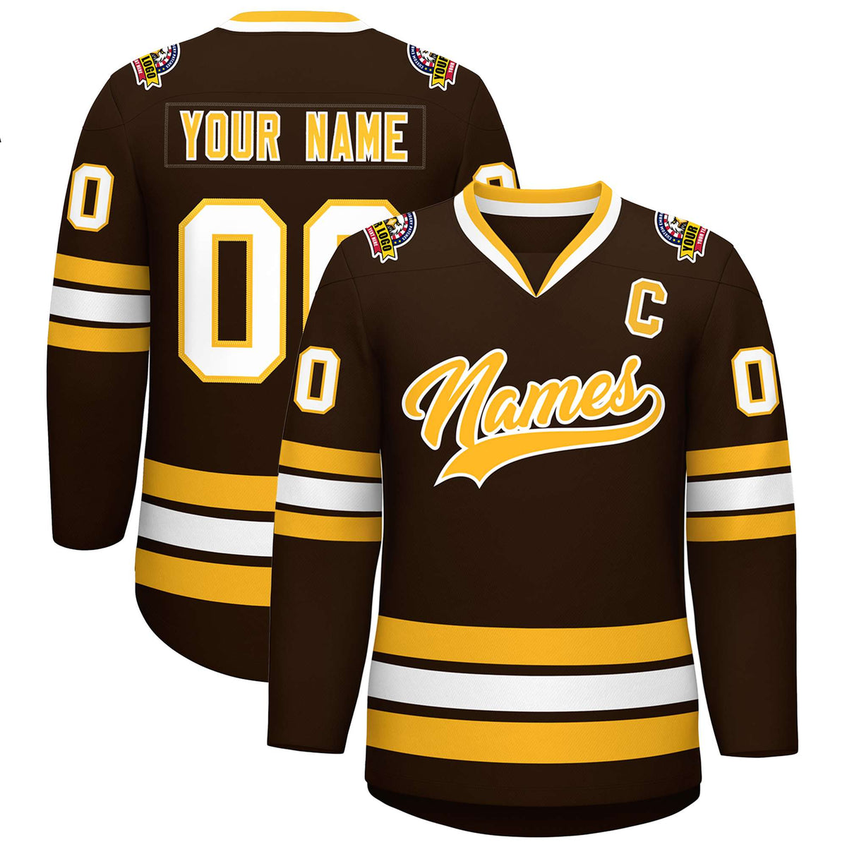 Custom Brown Gold-White Classic Style Hockey Jersey | KXKSHOP