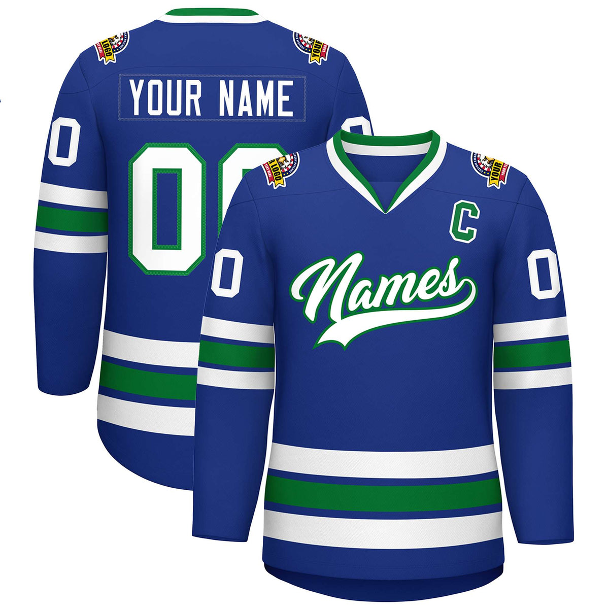 Custom Royal White-Kelly Green Classic Style Hockey Jersey | KXKSHOP