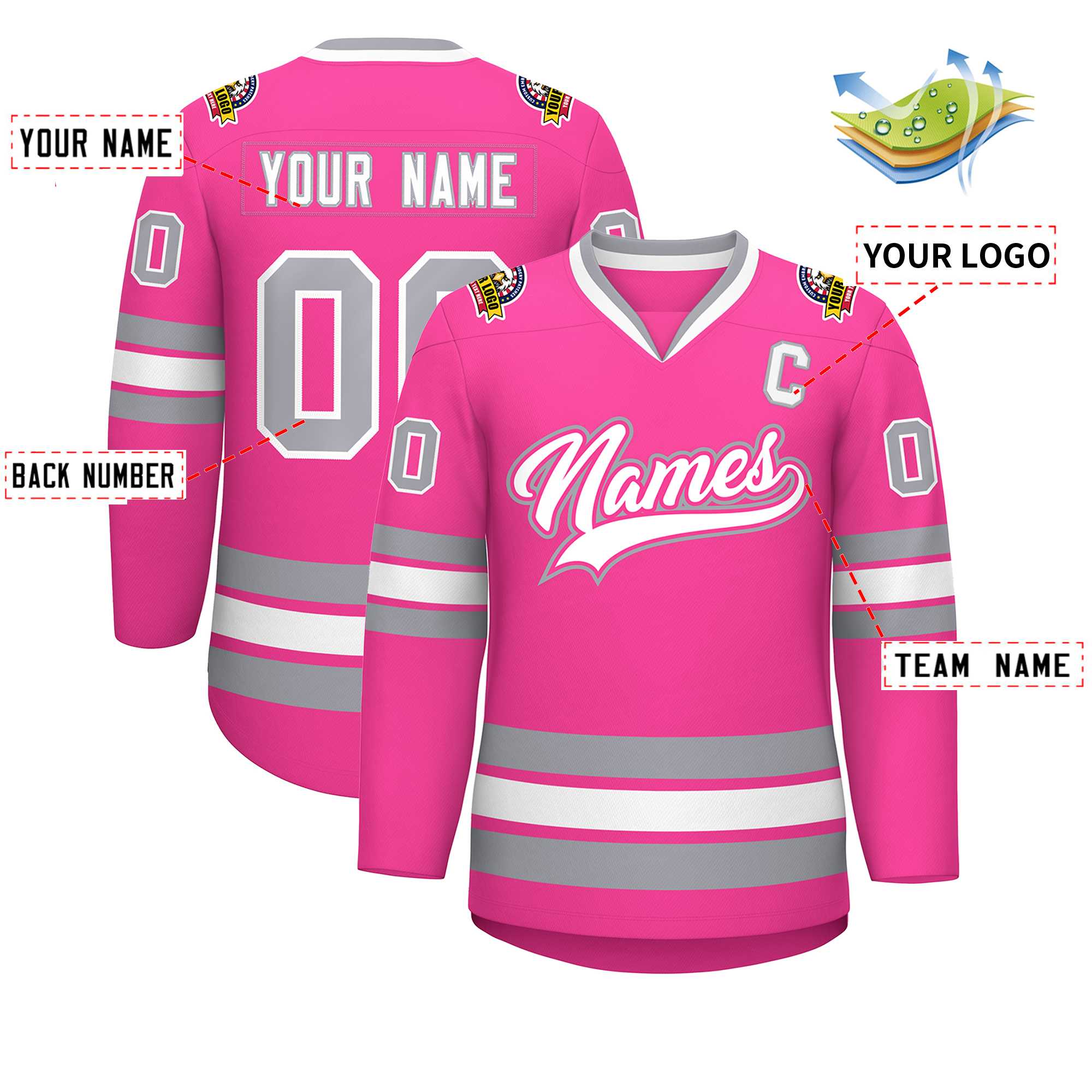 Custom Pink White Pink-Gray Classic Style Hockey Jersey | KXKSHOP