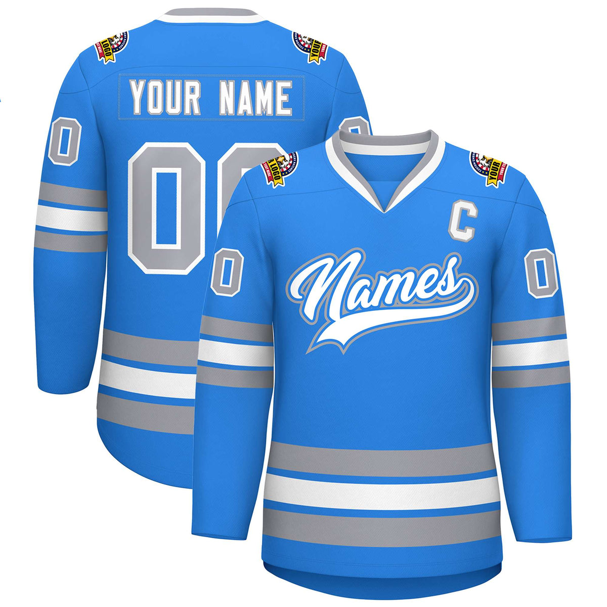 Custom Powder Blue White Powder Blue-Gray Classic Style Hockey Jersey | KXKSHOP