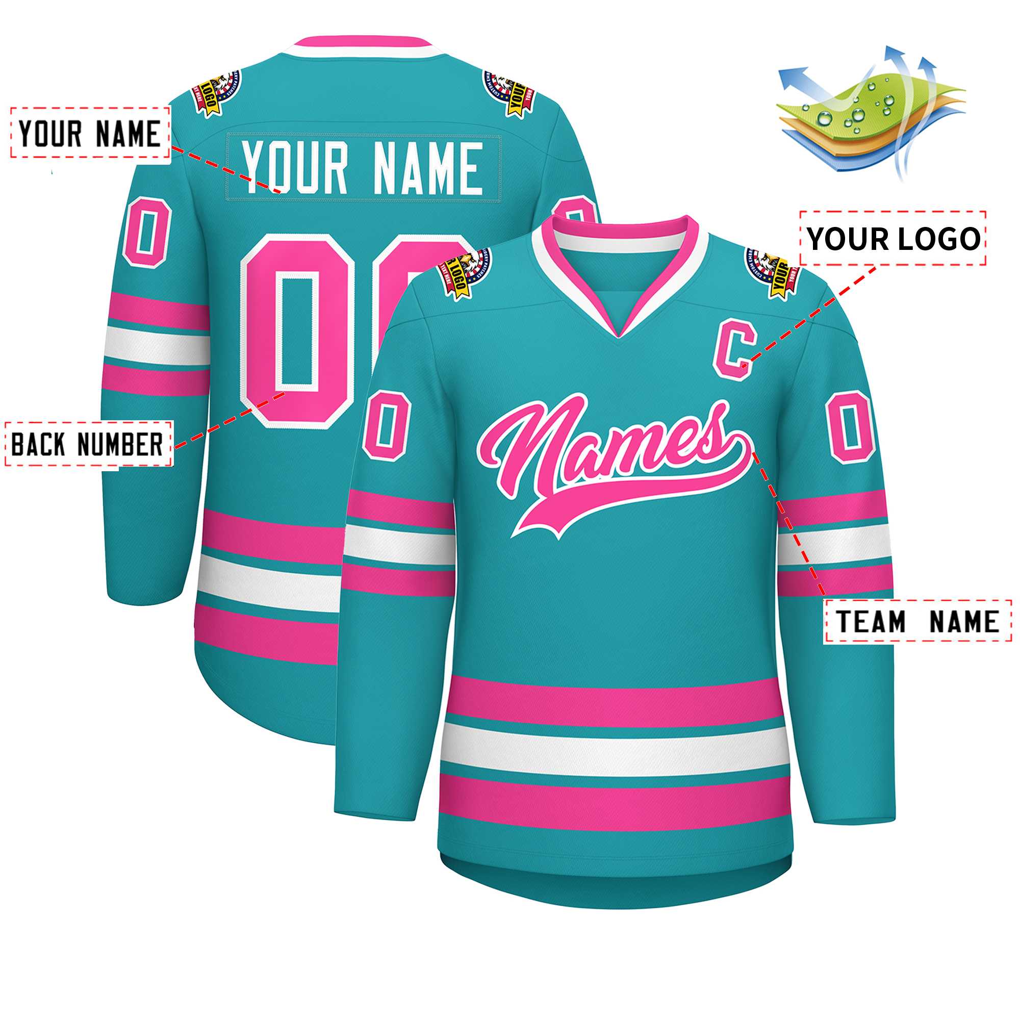 Custom Aqua Pink-White Classic Style Hockey Jersey | KXKSHOP