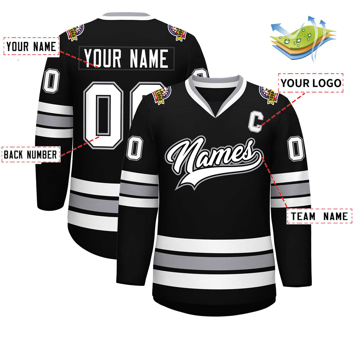 Custom Black White Black-Gray Classic Style Hockey Jersey | KXKSHOP