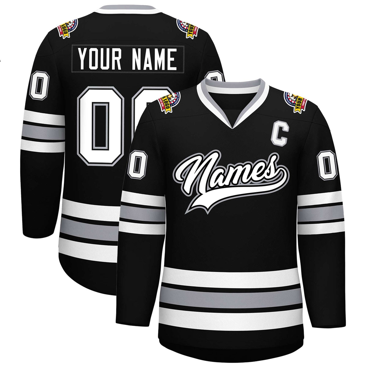 Custom Black White Black-Gray Classic Style Hockey Jersey | KXKSHOP