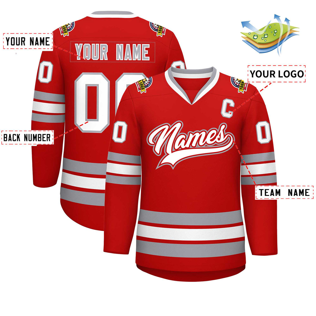 Custom Red White Red-Gray Classic Style Hockey Jersey | KXKSHOP