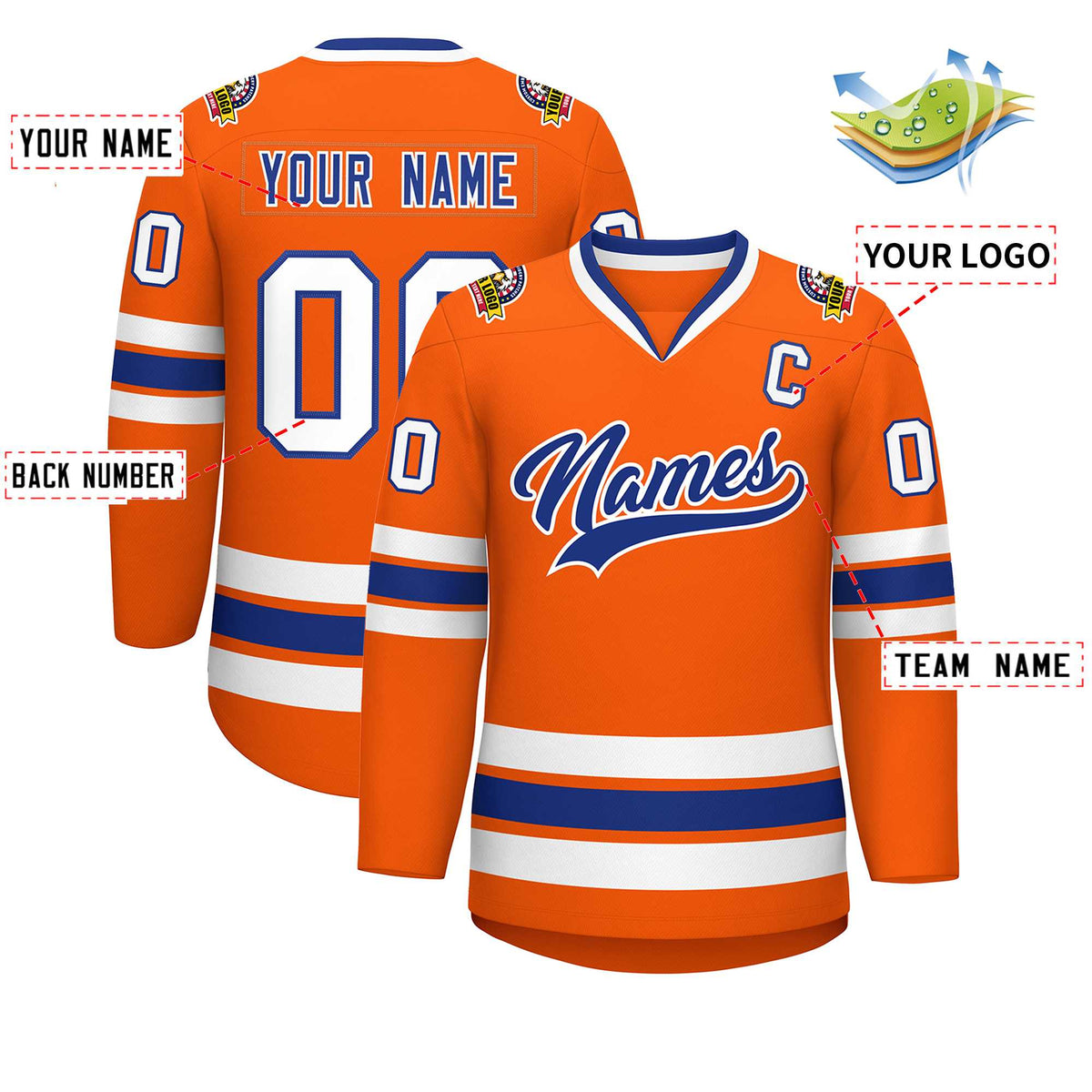 Custom Orange Royal-White Classic Style Hockey Jersey | KXKSHOP
