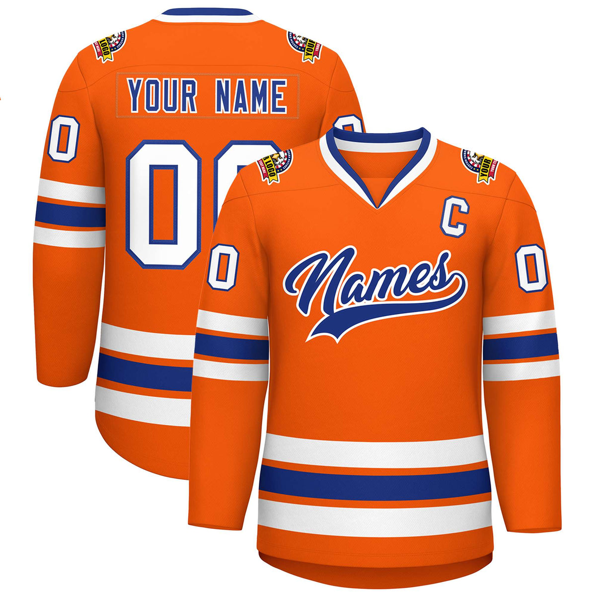 Custom Orange Royal-White Classic Style Hockey Jersey | KXKSHOP