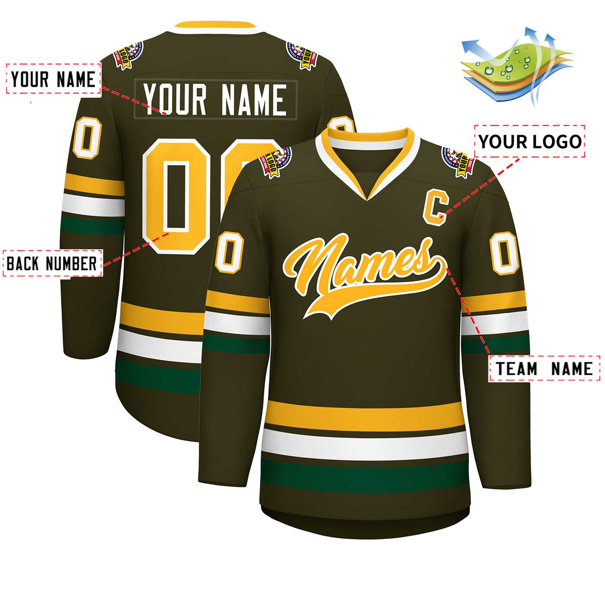 Custom Olive Gold-White Classic Style Hockey Jersey | KXKSHOP