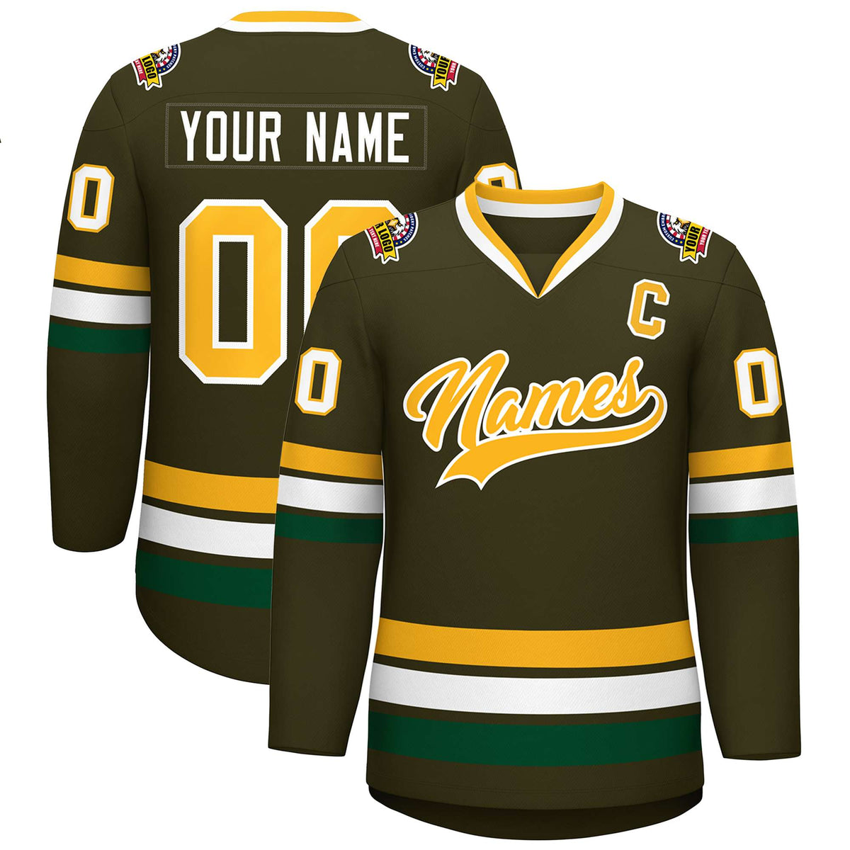 Custom Olive Gold-White Classic Style Hockey Jersey | KXKSHOP