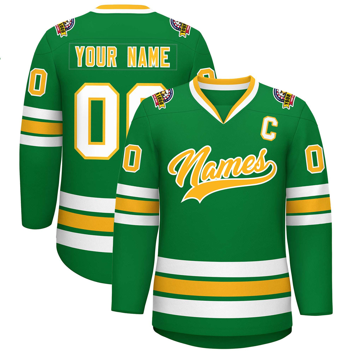 Custom Kelly Green Gold-White Classic Style Hockey Jersey | KXKSHOP