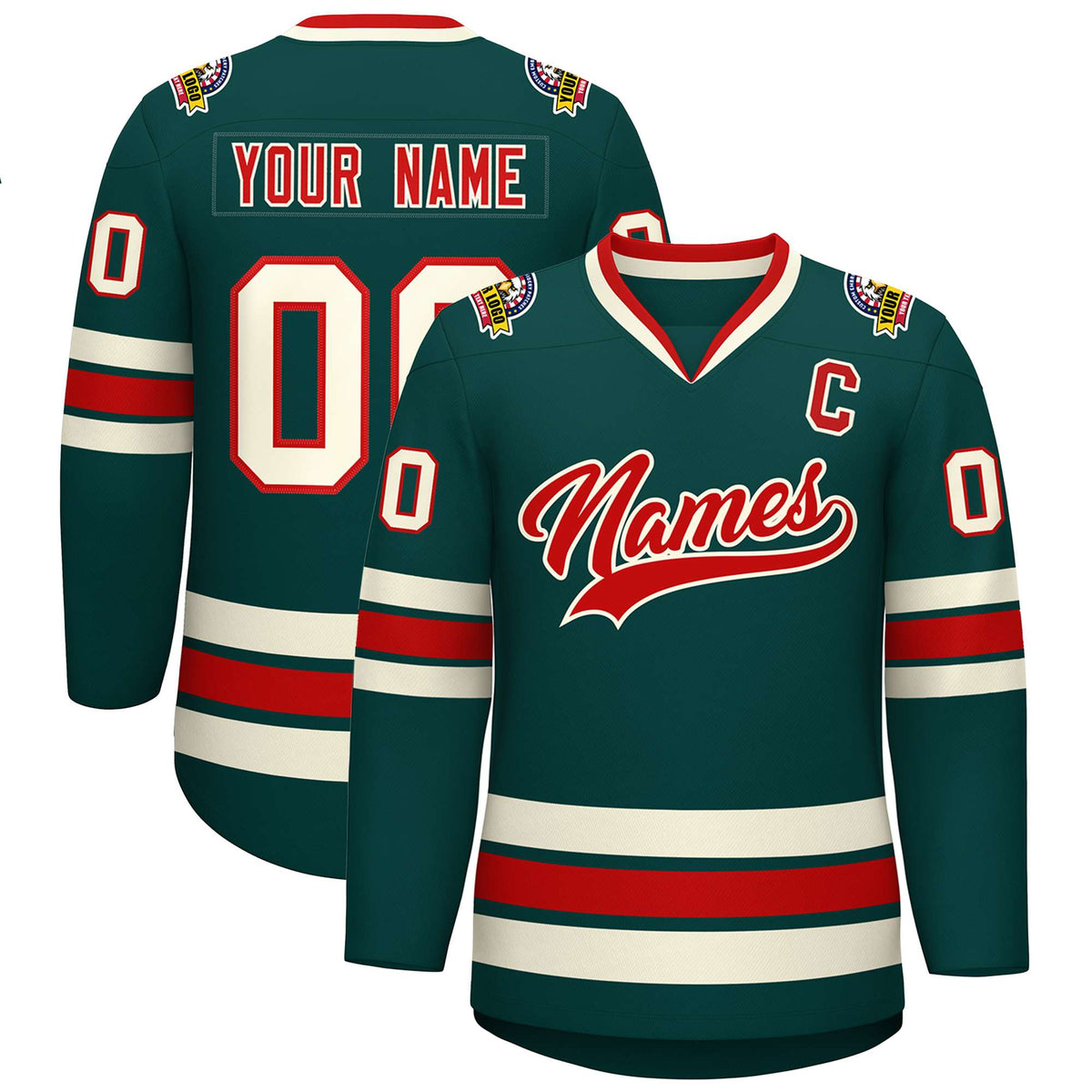 Custom Midnight Green Red-Khaki Classic Style Hockey Jersey | KXKSHOP