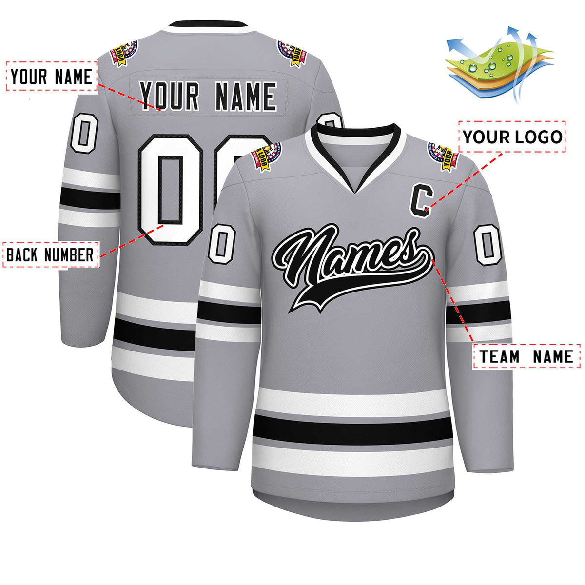 Custom Gray Black White-Black Classic Style Hockey Jersey | KXKSHOP