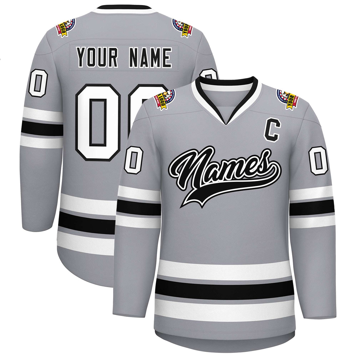 Custom Gray Black White-Black Classic Style Hockey Jersey | KXKSHOP