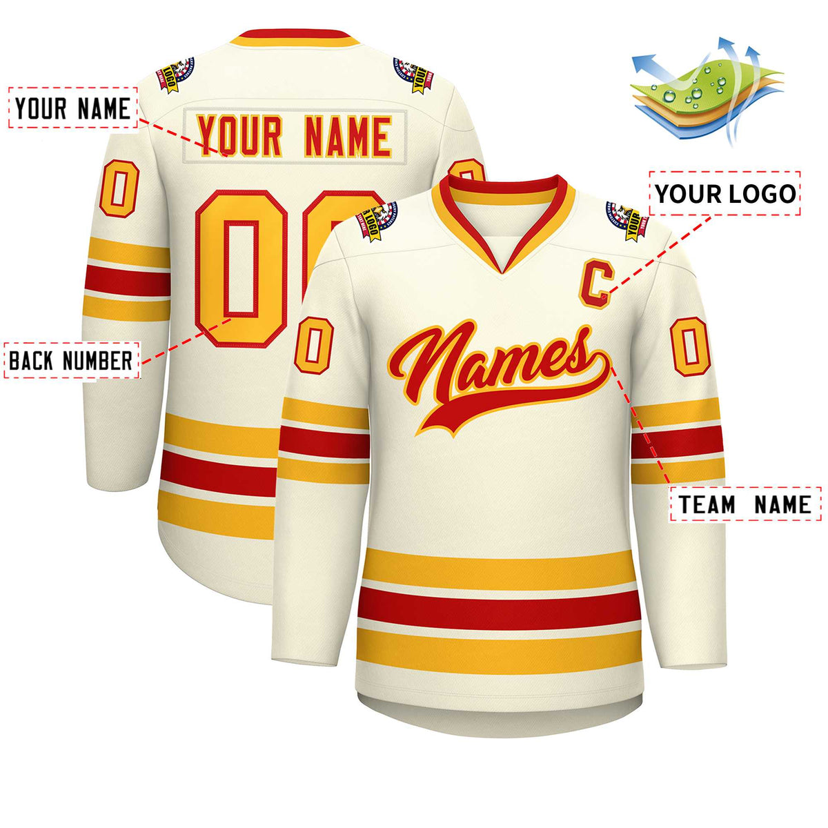 Custom Khaki Red-Gold Classic Style Hockey Jersey | KXKSHOP