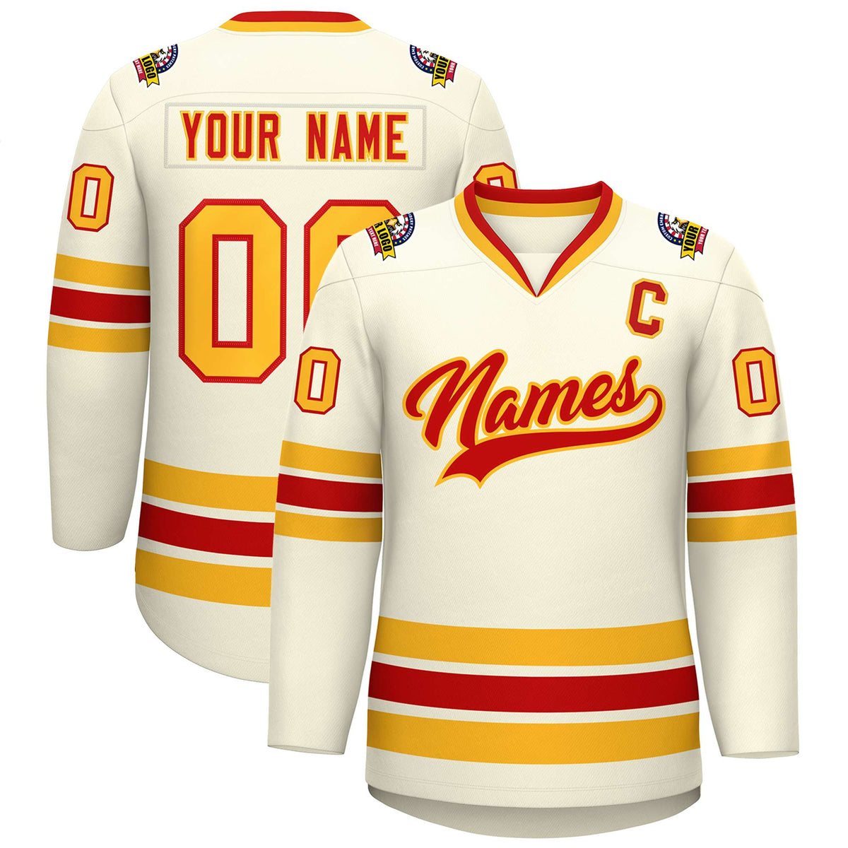 Custom Khaki Red-Gold Classic Style Hockey Jersey | KXKSHOP