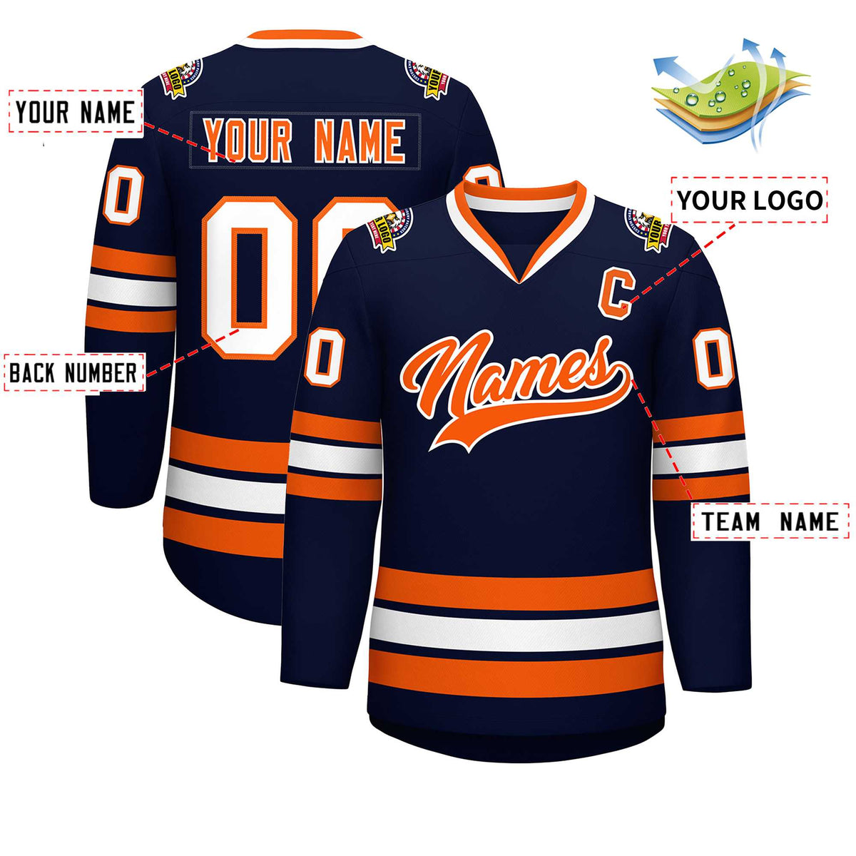 Custom Navy Orange-White Classic Style Hockey Jersey | KXKSHOP