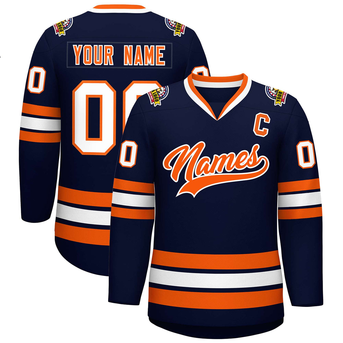 Custom Navy Orange-White Classic Style Hockey Jersey | KXKSHOP