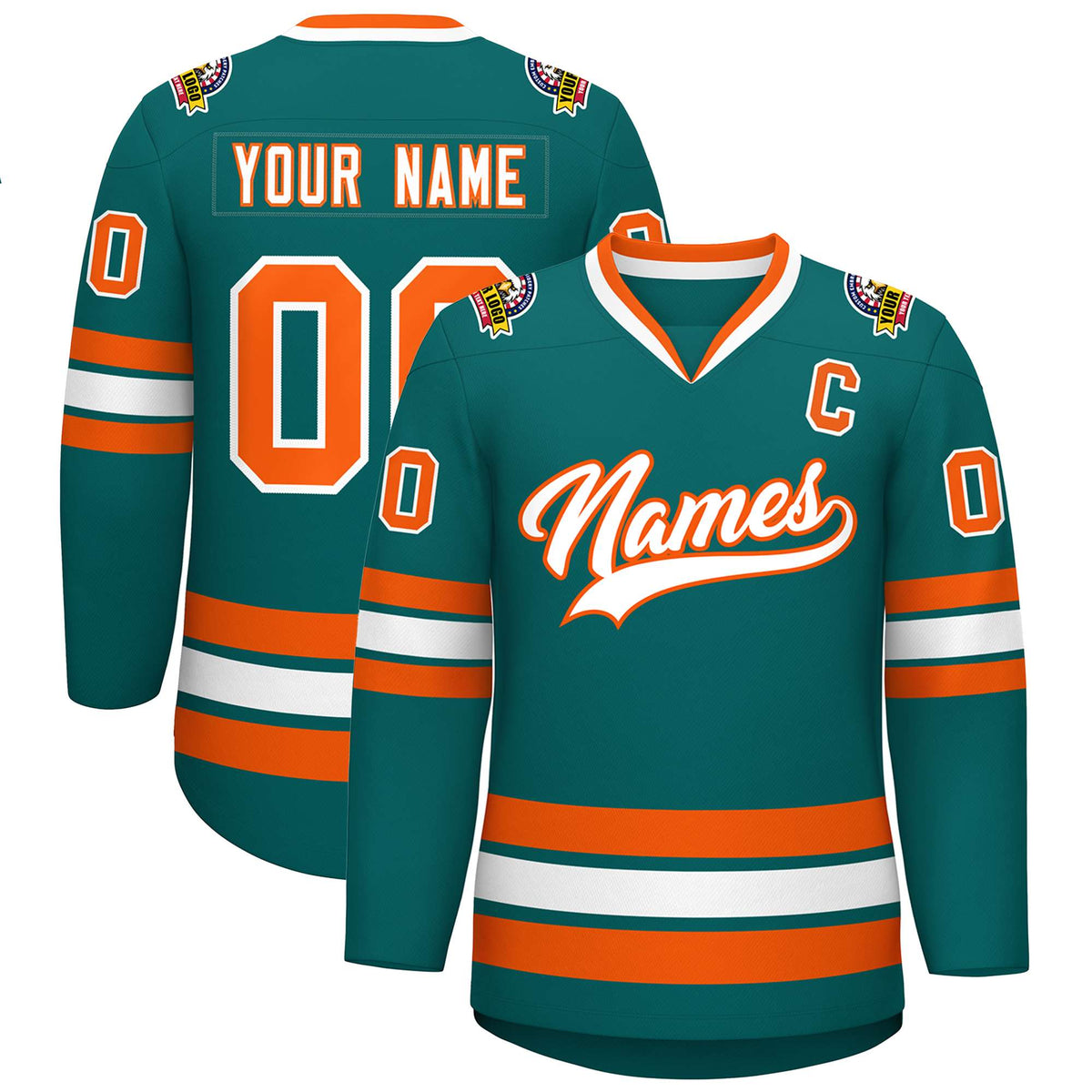 Custom Teal White-Orange Classic Style Hockey Jersey | KXKSHOP