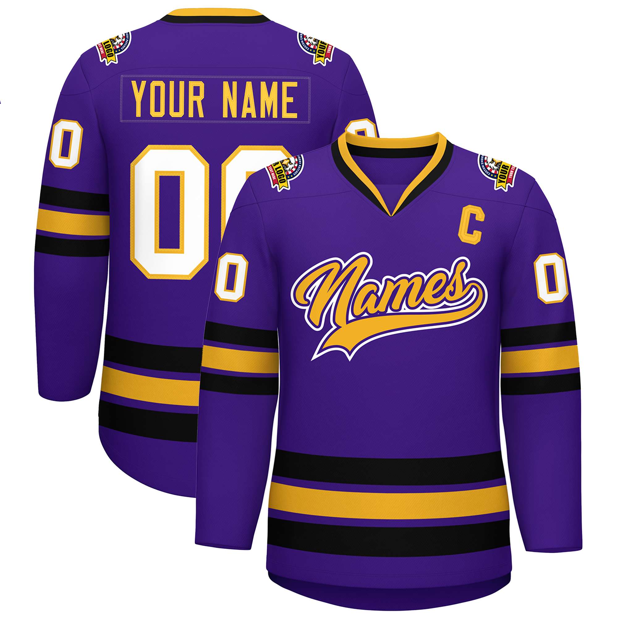 Custom Purple Gold Purple-White Classic Style Hockey Jersey | KXKSHOP