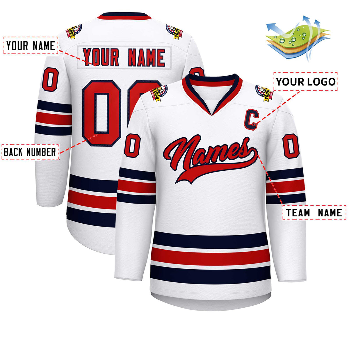 Custom White Red-Navy Classic Style Hockey Jersey | KXKSHOP
