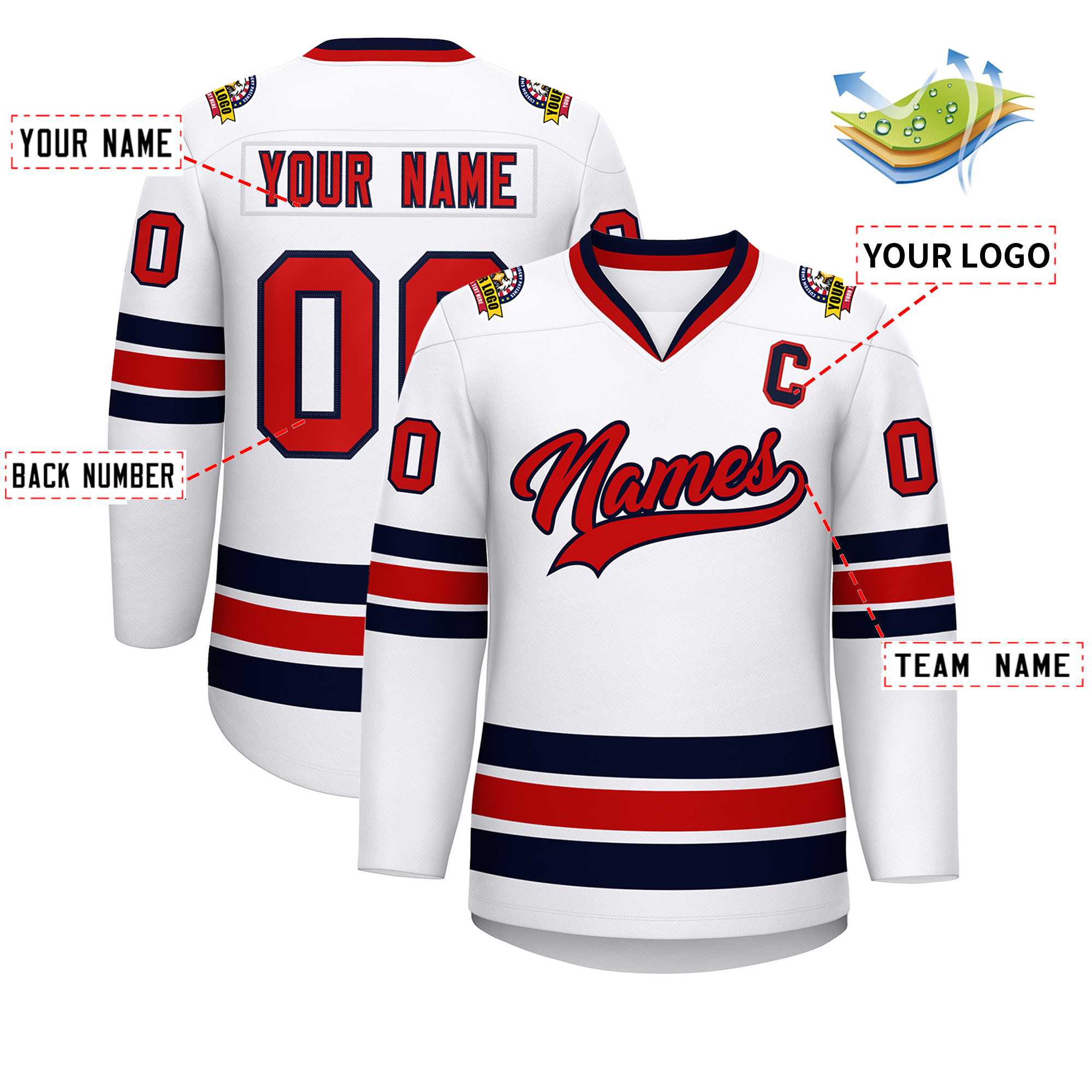 Custom White Red-Navy Classic Style Hockey Jersey | KXKSHOP
