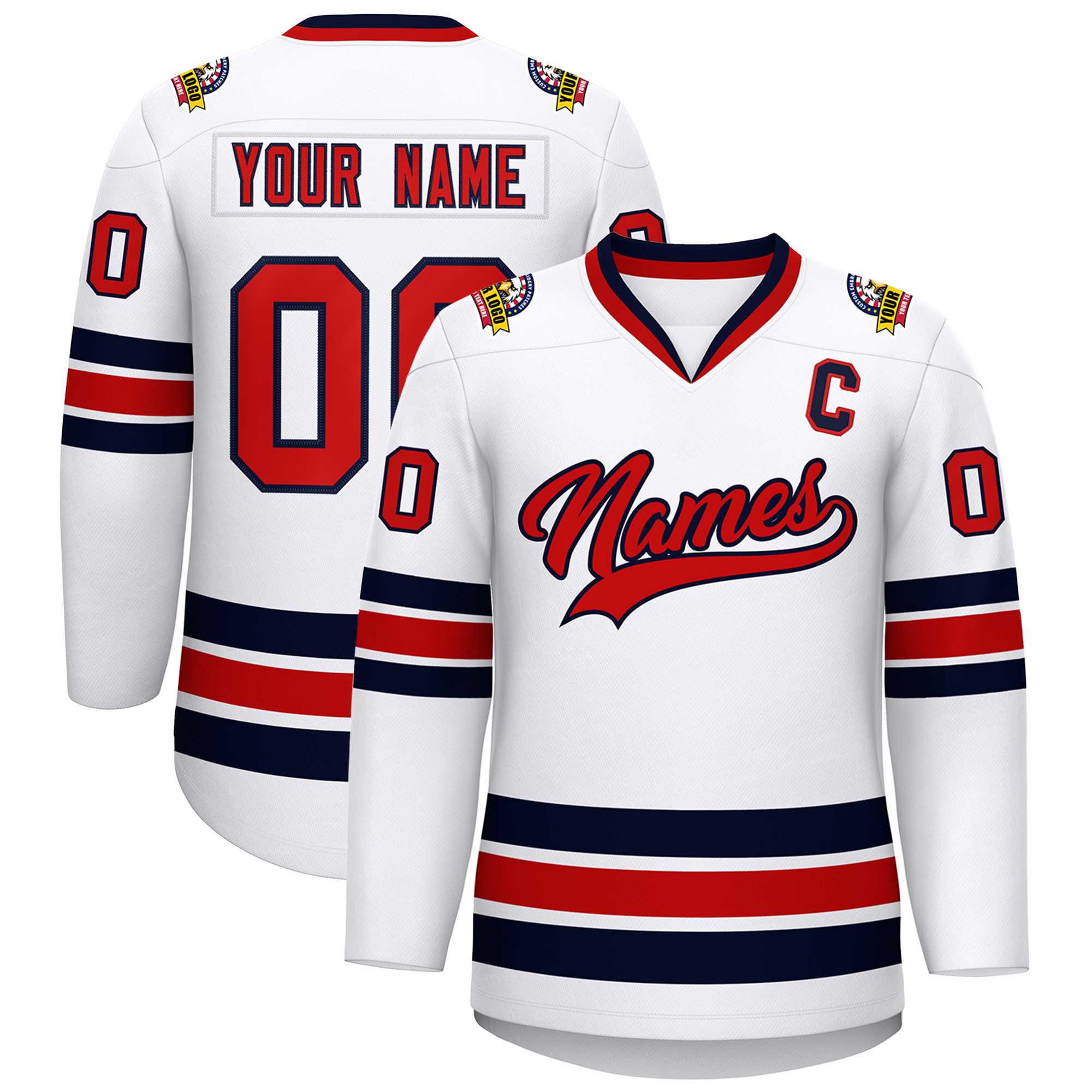 Custom White Red-Navy Classic Style Hockey Jersey | KXKSHOP