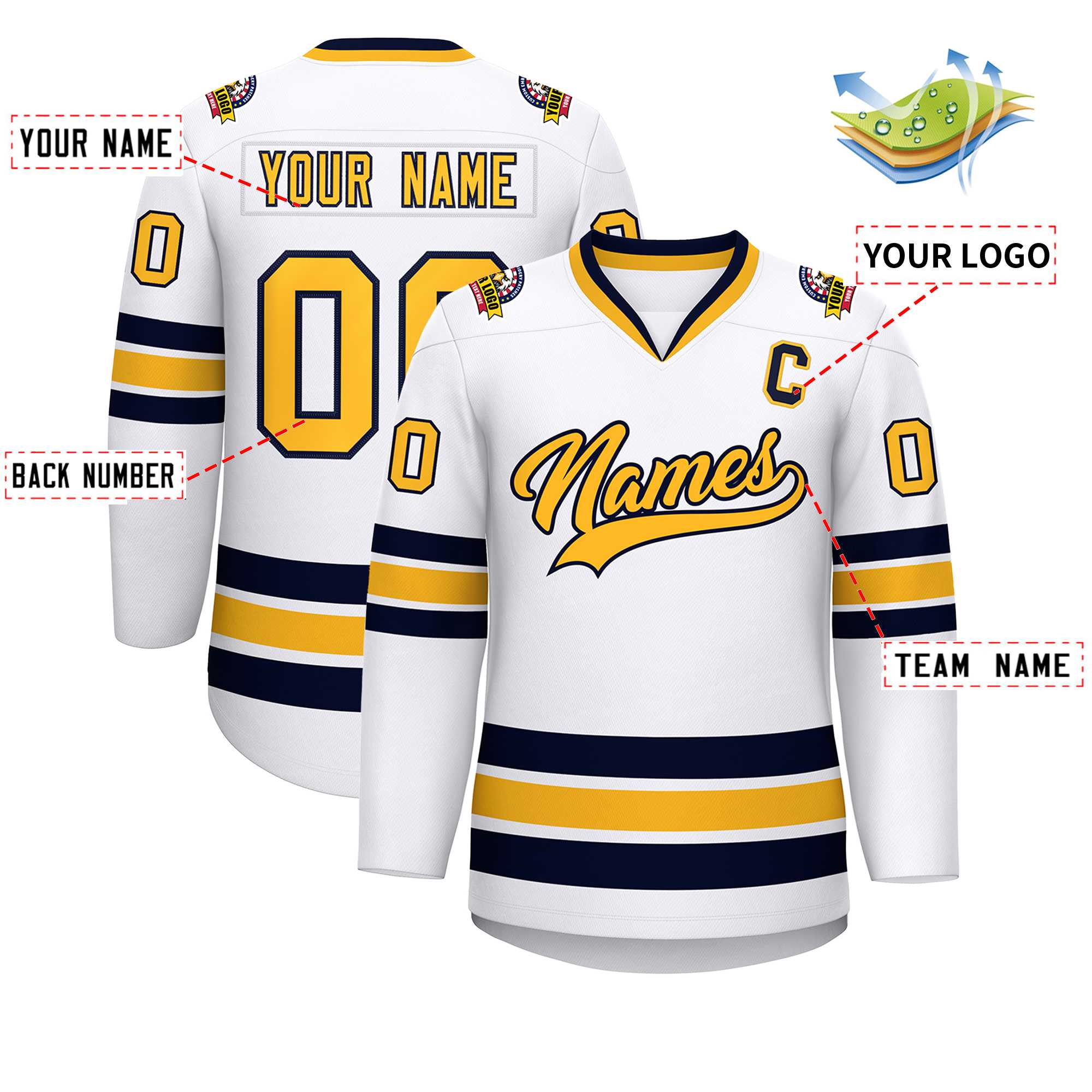 Custom White Gold-Navy Classic Style Hockey Jersey | KXKSHOP