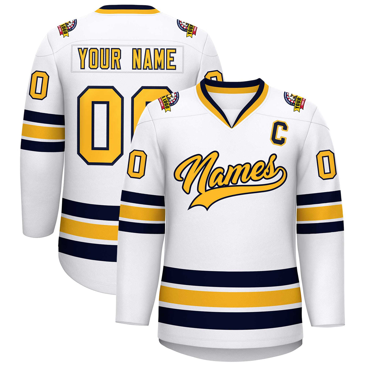 Custom White Gold-Navy Classic Style Hockey Jersey | KXKSHOP