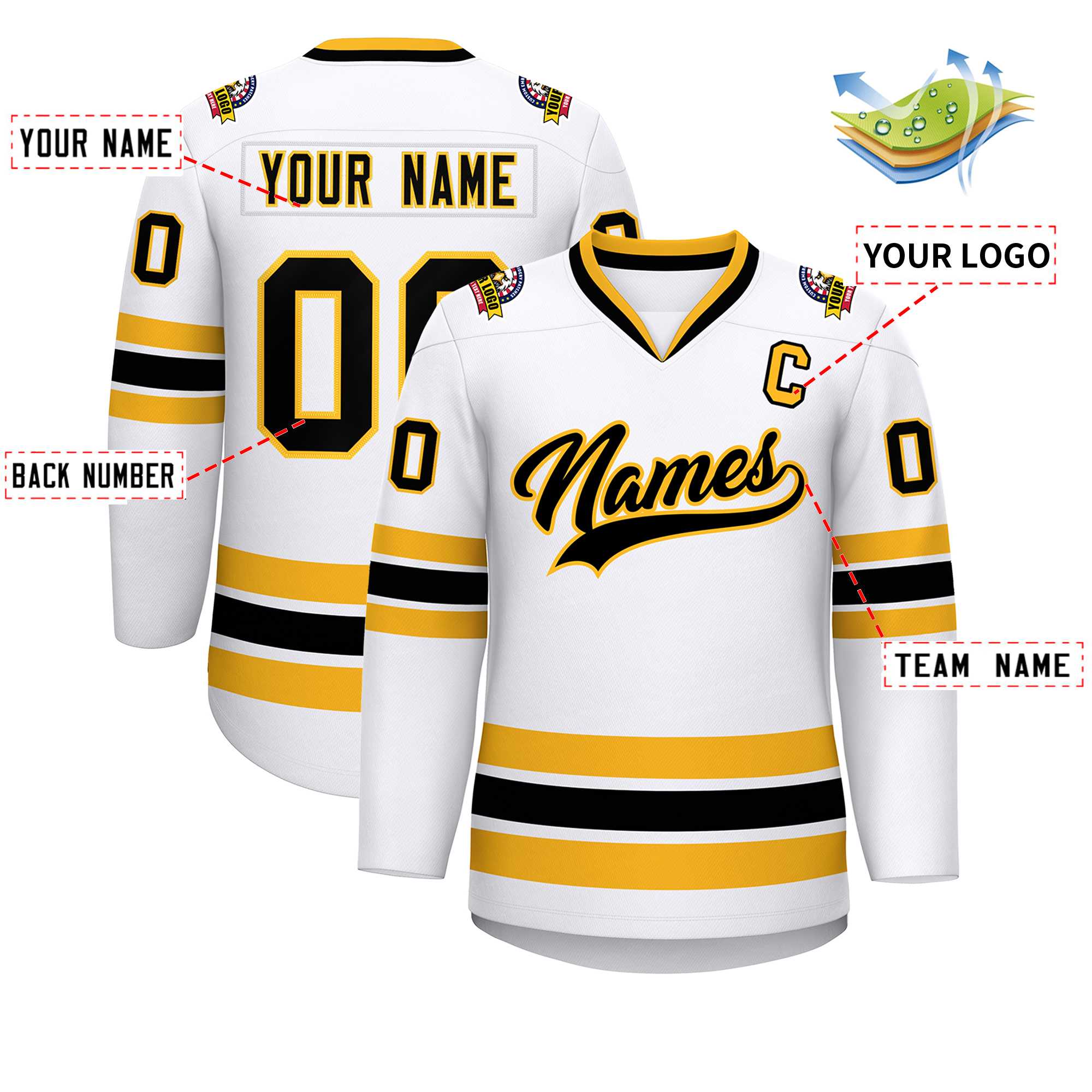 Custom White Black-Gold Classic Style Hockey Jersey | KXKSHOP