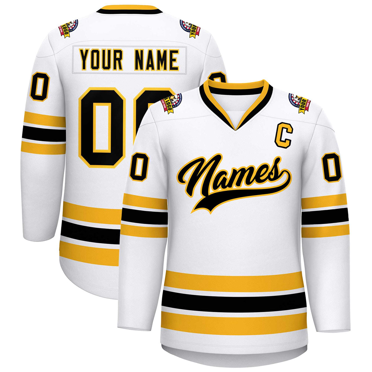 Custom White Black-Gold Classic Style Hockey Jersey | KXKSHOP