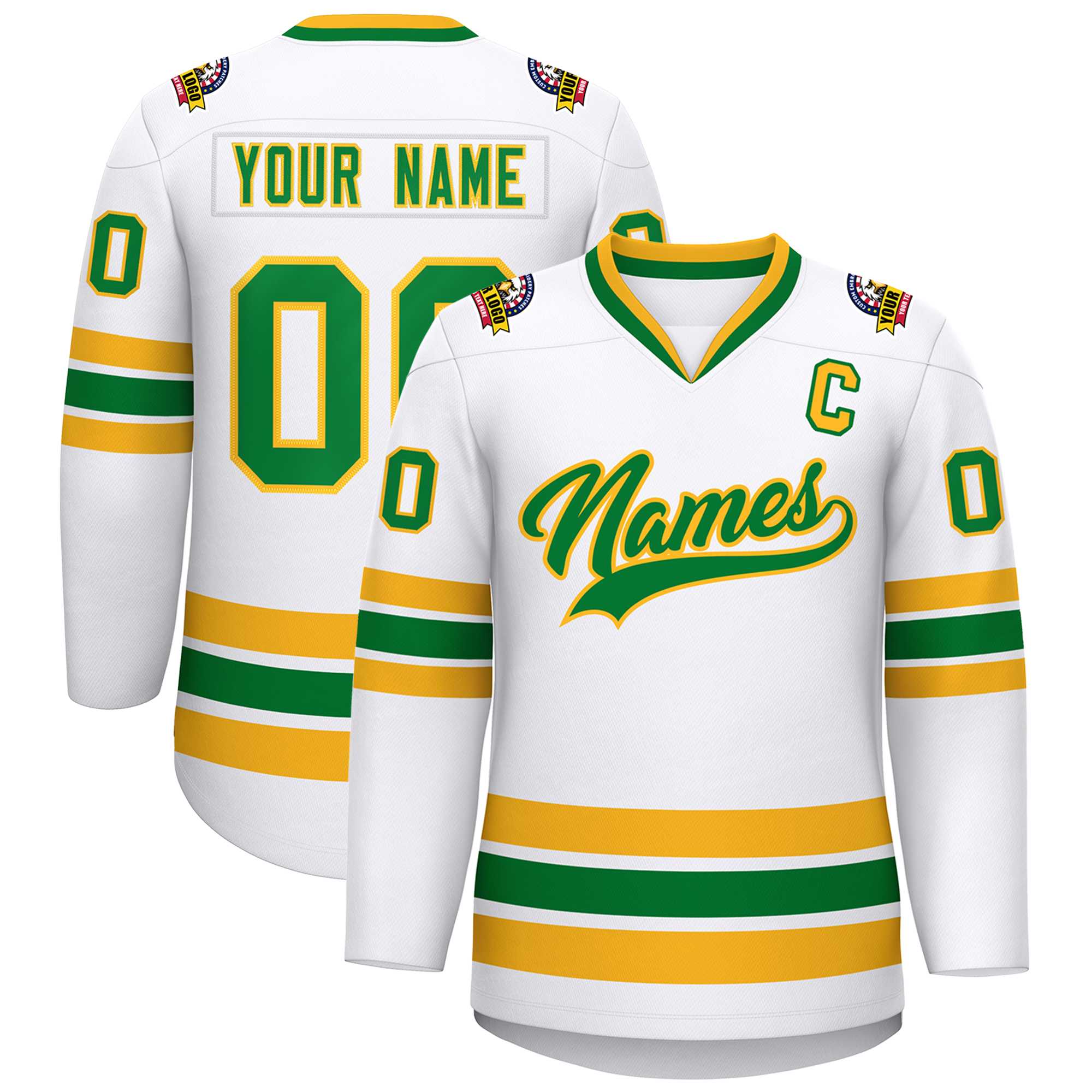Custom White Kelly Green-Gold Classic Style Hockey Jersey | KXKSHOP