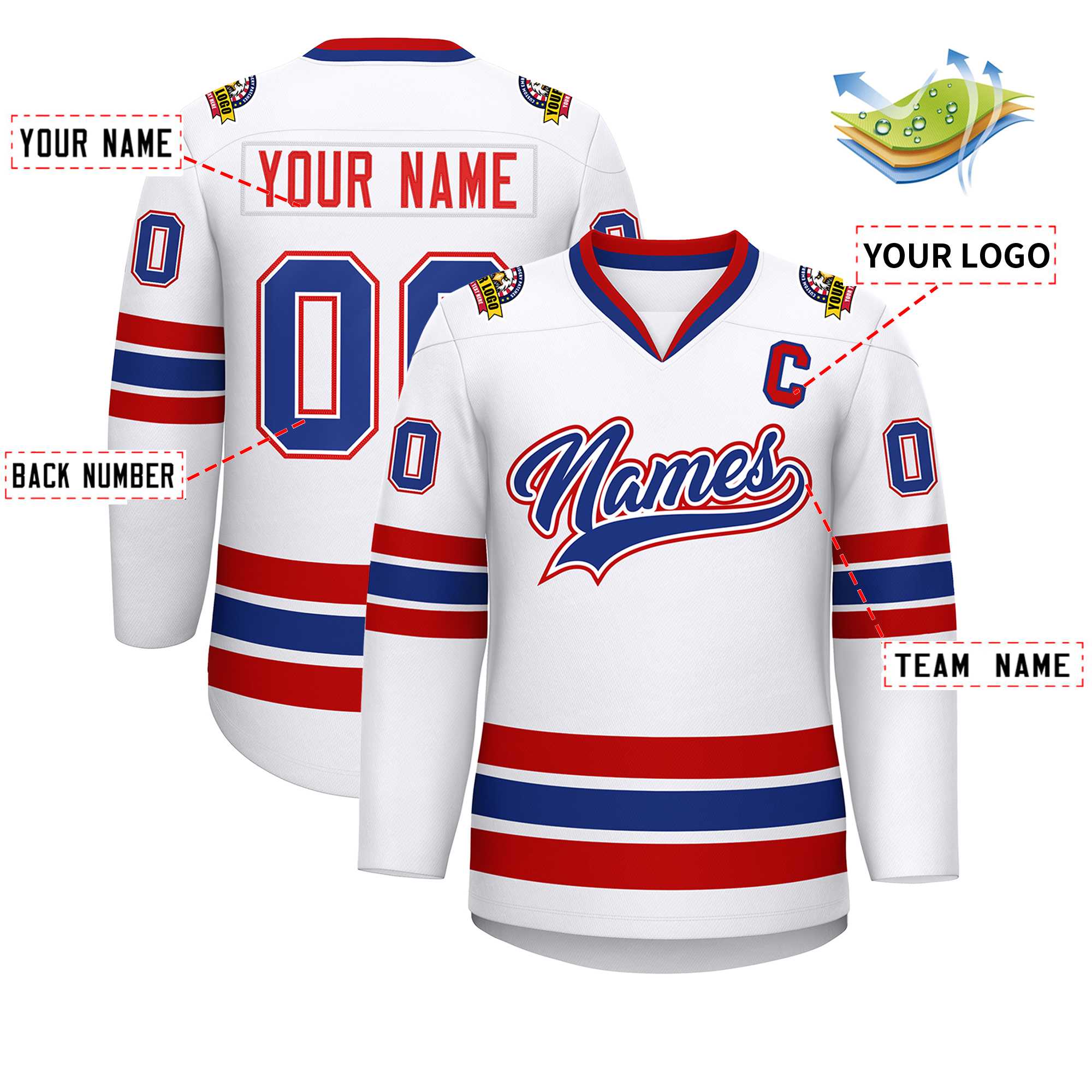 Custom White Royal White-Red Classic Style Hockey Jersey | KXKSHOP