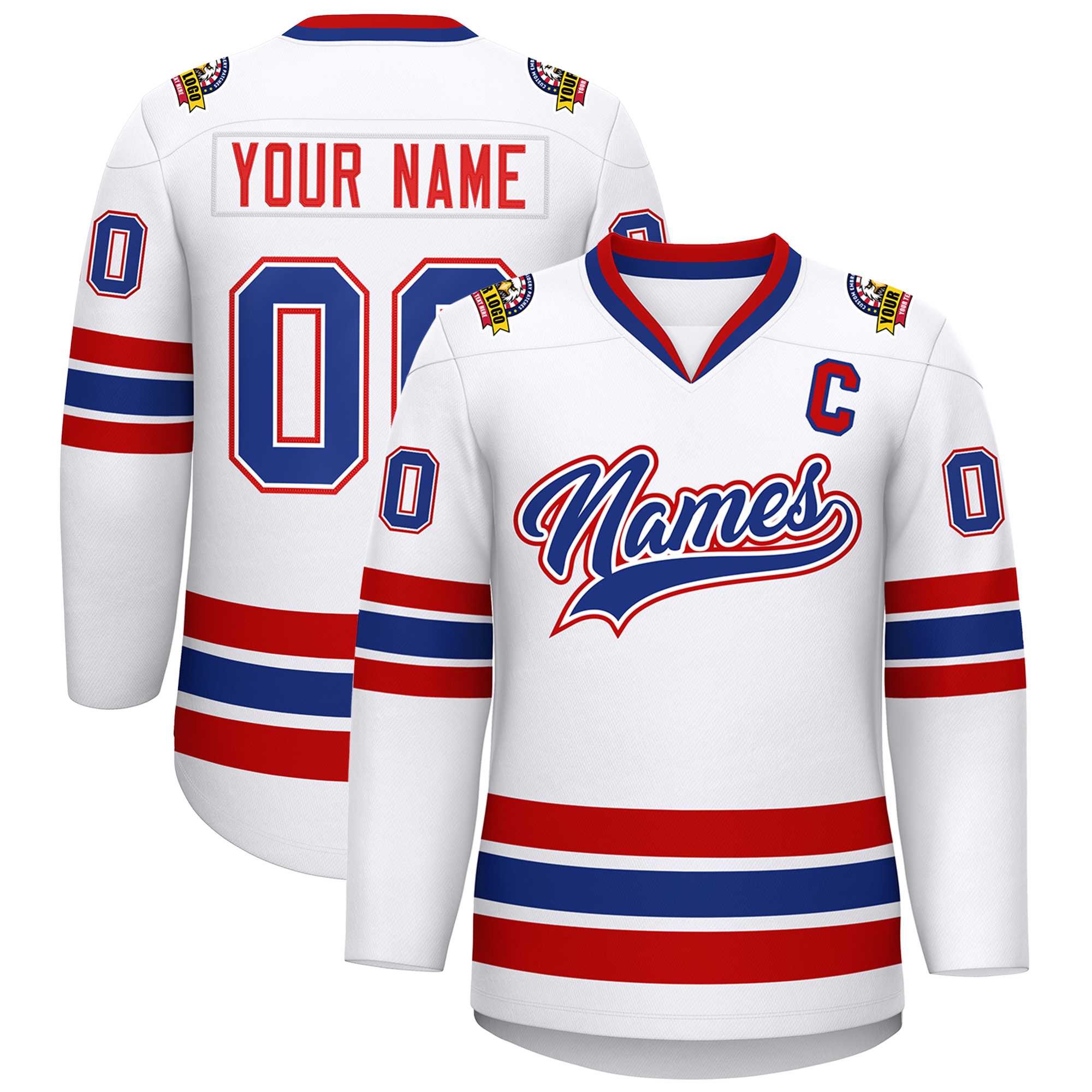 Custom White Royal White-Red Classic Style Hockey Jersey | KXKSHOP