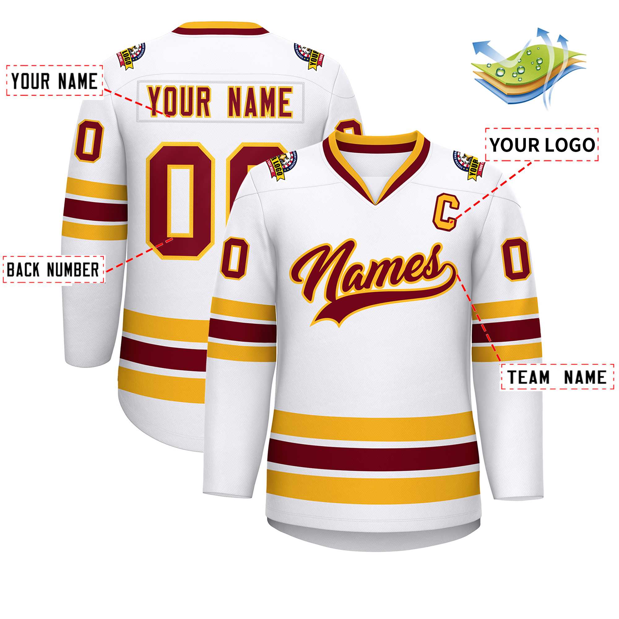 Custom White Crimson-Gold Classic Style Hockey Jersey | KXKSHOP
