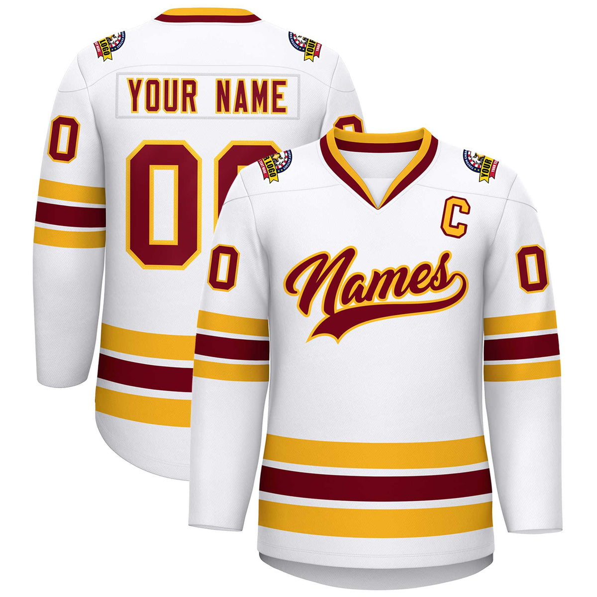 Custom White Crimson-Gold Classic Style Hockey Jersey | KXKSHOP