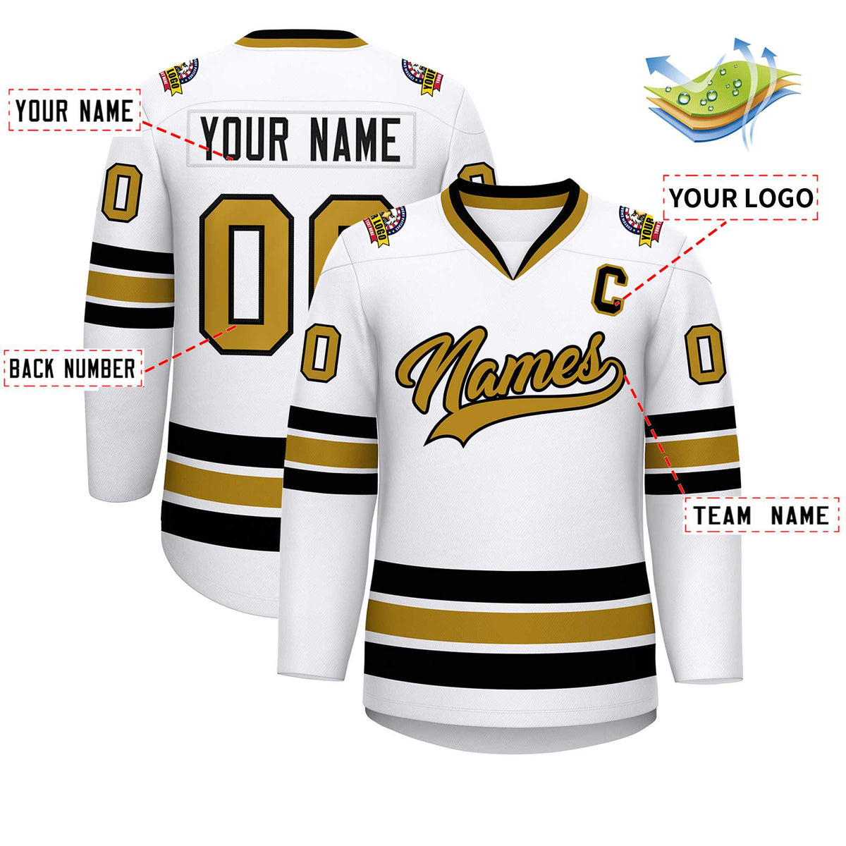 Custom White Old Gold-Black Classic Style Hockey Jersey | KXKSHOP
