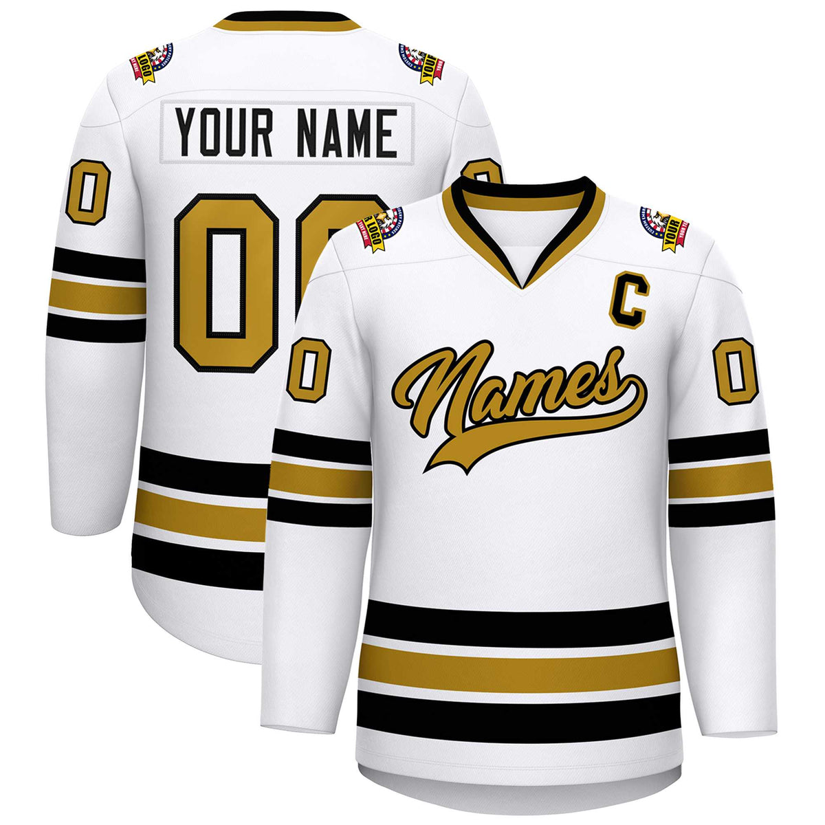 Custom White Old Gold-Black Classic Style Hockey Jersey | KXKSHOP