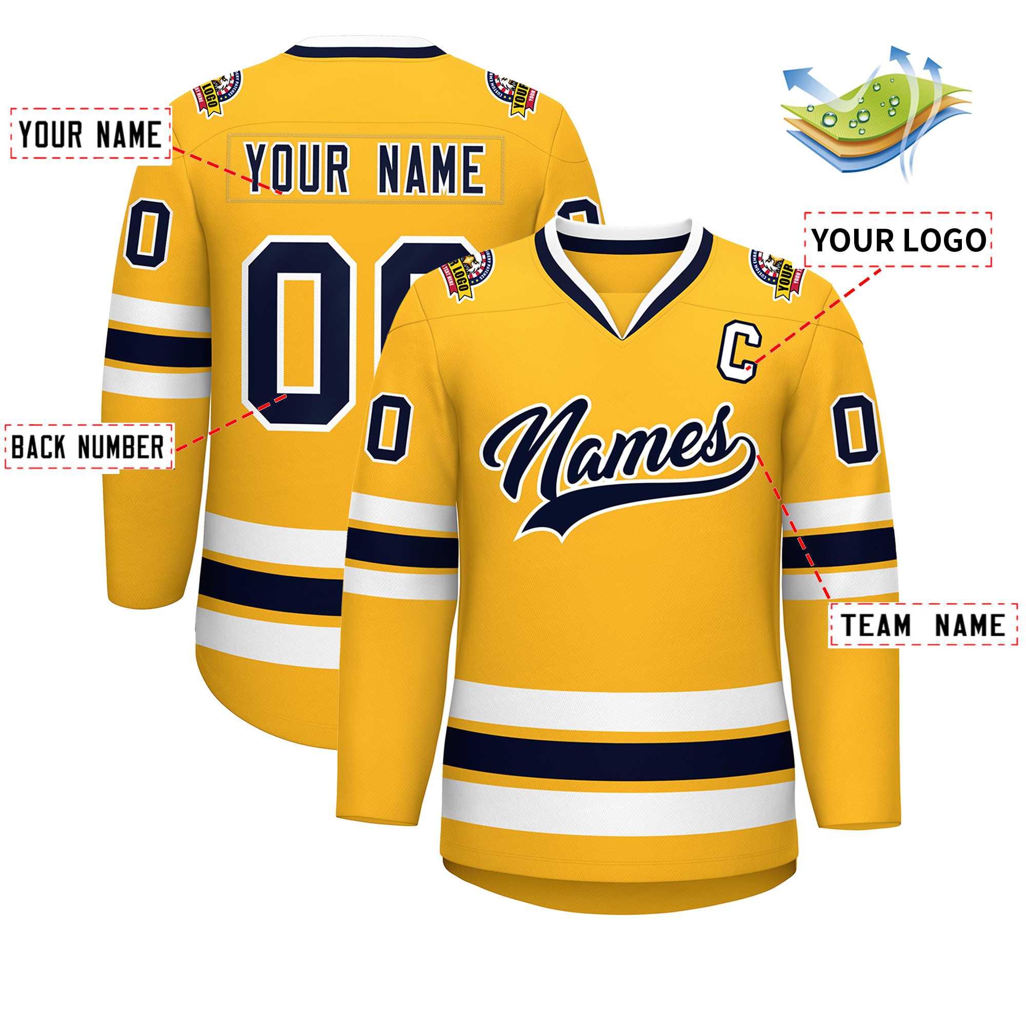 Custom Gold Navy-White Classic Style Hockey Jersey | KXKSHOP