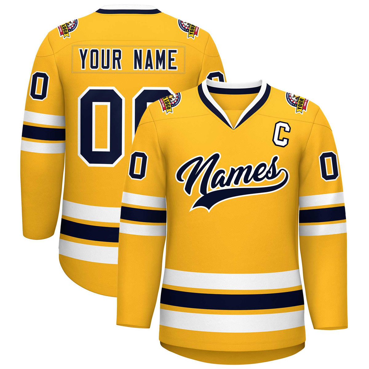 Custom Gold Navy-White Classic Style Hockey Jersey | KXKSHOP
