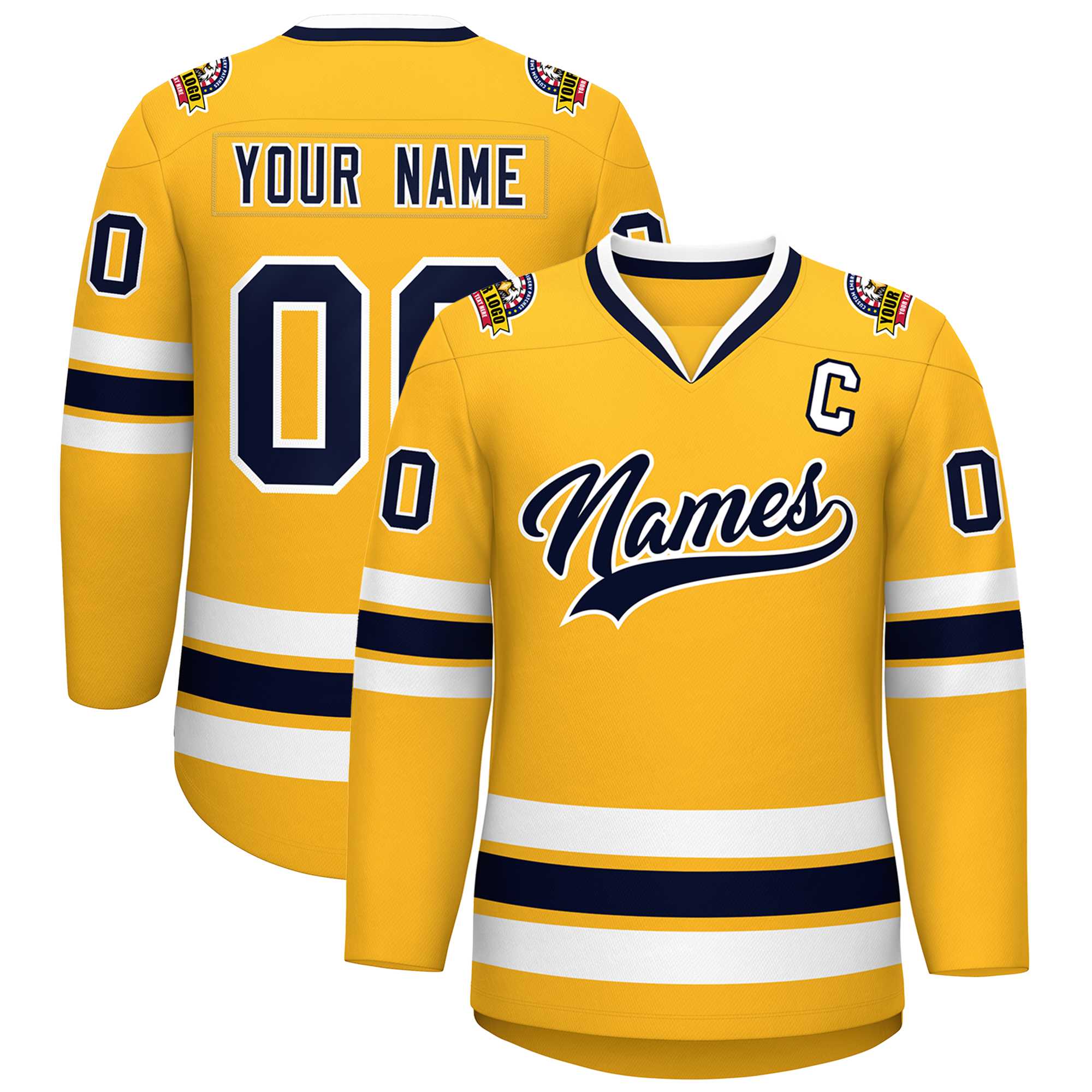 Custom Gold Navy-White Classic Style Hockey Jersey | KXKSHOP