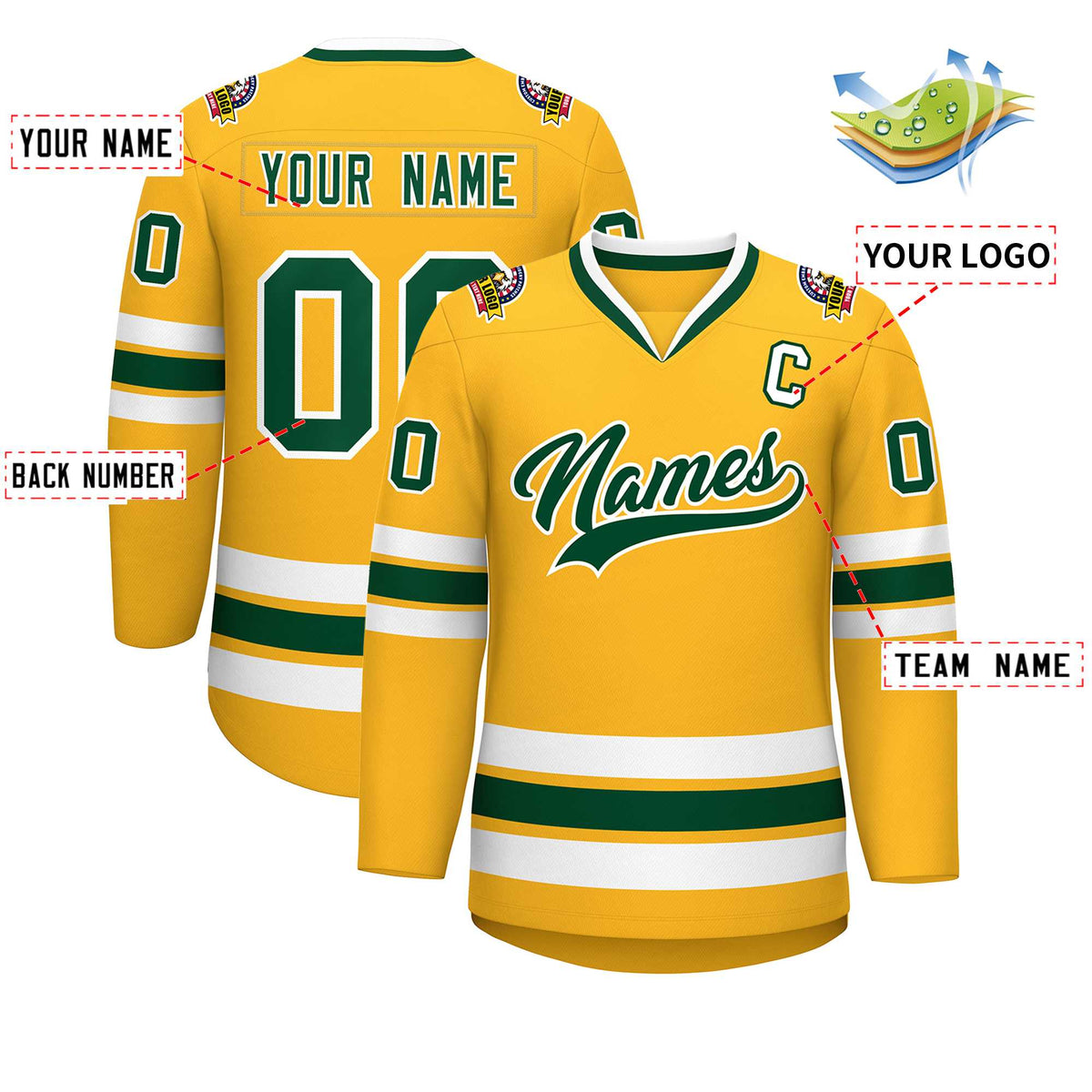 Custom Gold Green-White Classic Style Hockey Jersey | KXKSHOP