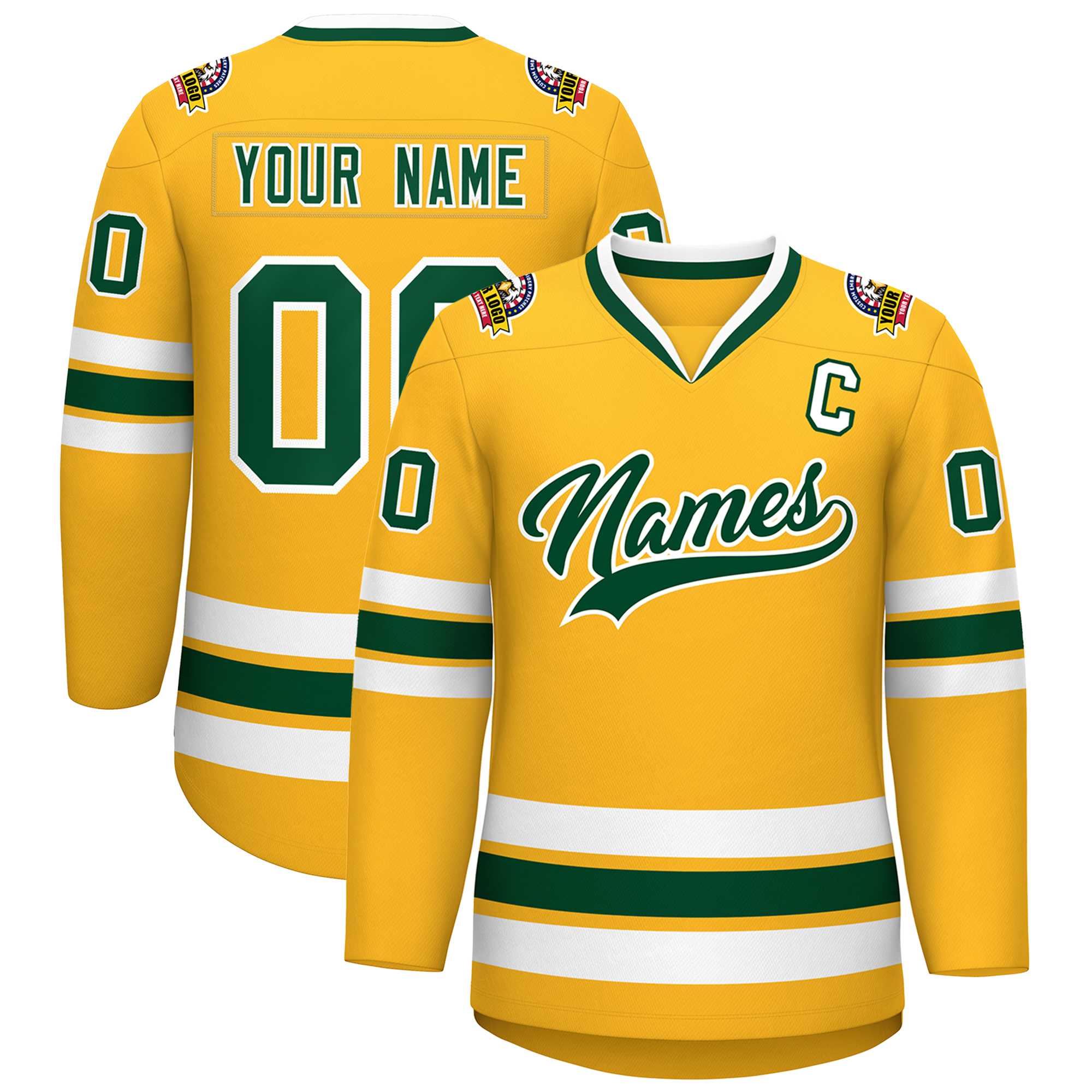 Custom Gold Green-White Classic Style Hockey Jersey | KXKSHOP