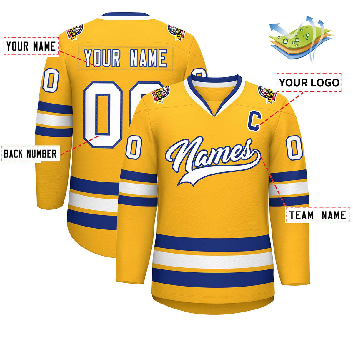 Custom Gold White-Royal Classic Style Hockey Jersey | KXKSHOP