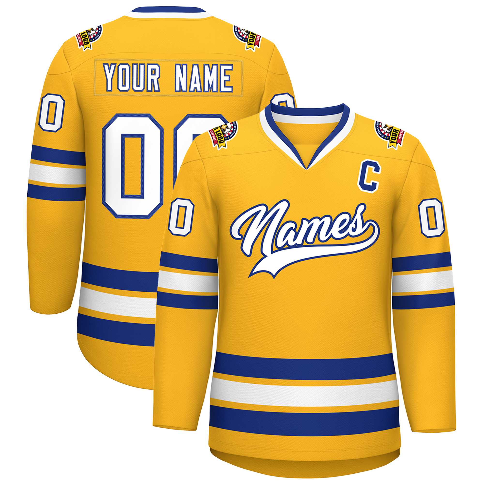 Custom Gold White-Royal Classic Style Hockey Jersey | KXKSHOP