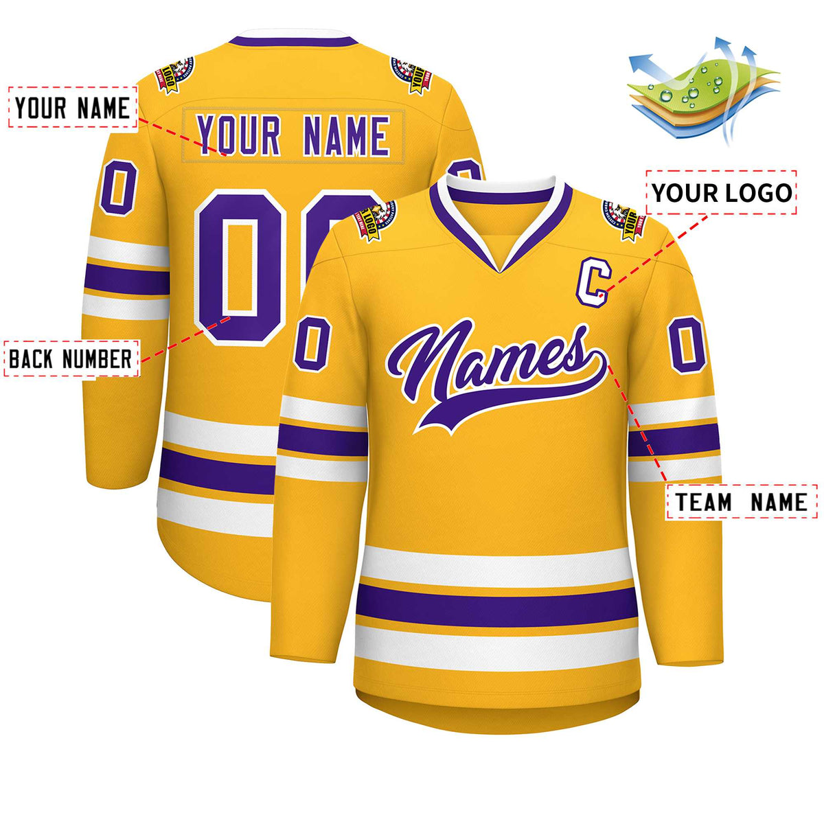 Custom Gold Purple-White Classic Style Hockey Jersey | KXKSHOP