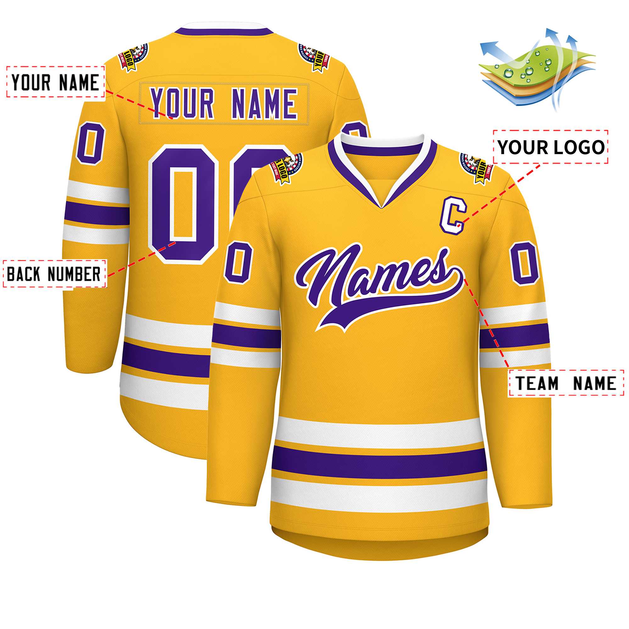 Custom Gold Purple-White Classic Style Hockey Jersey | KXKSHOP