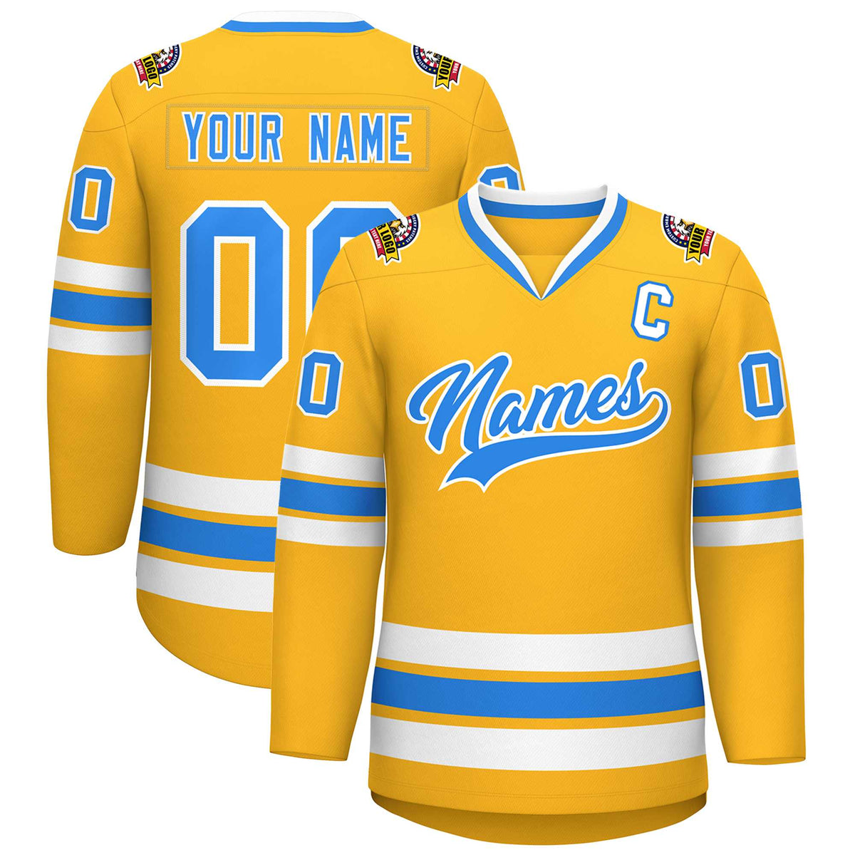 Custom Gold Powder Blue-White Classic Style Hockey Jersey | KXKSHOP