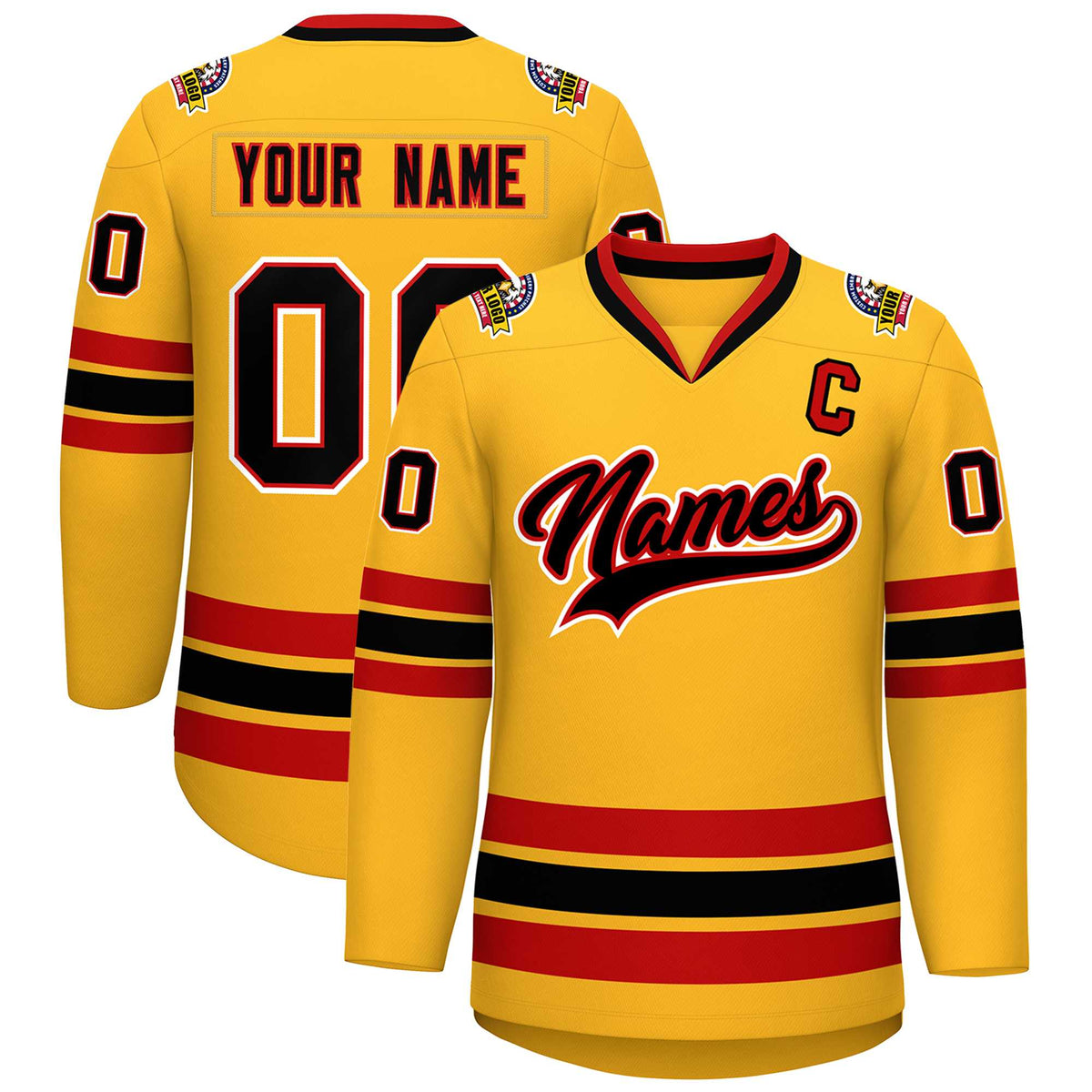 Custom Gold Black Red-White Classic Style Hockey Jersey | KXKSHOP
