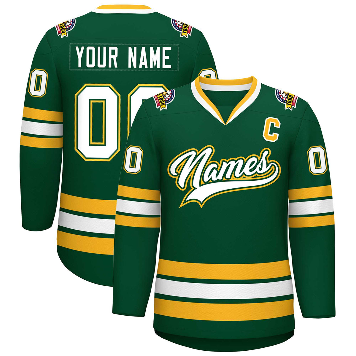 Custom Green White Green-Gold Classic Style Hockey Jersey | KXKSHOP
