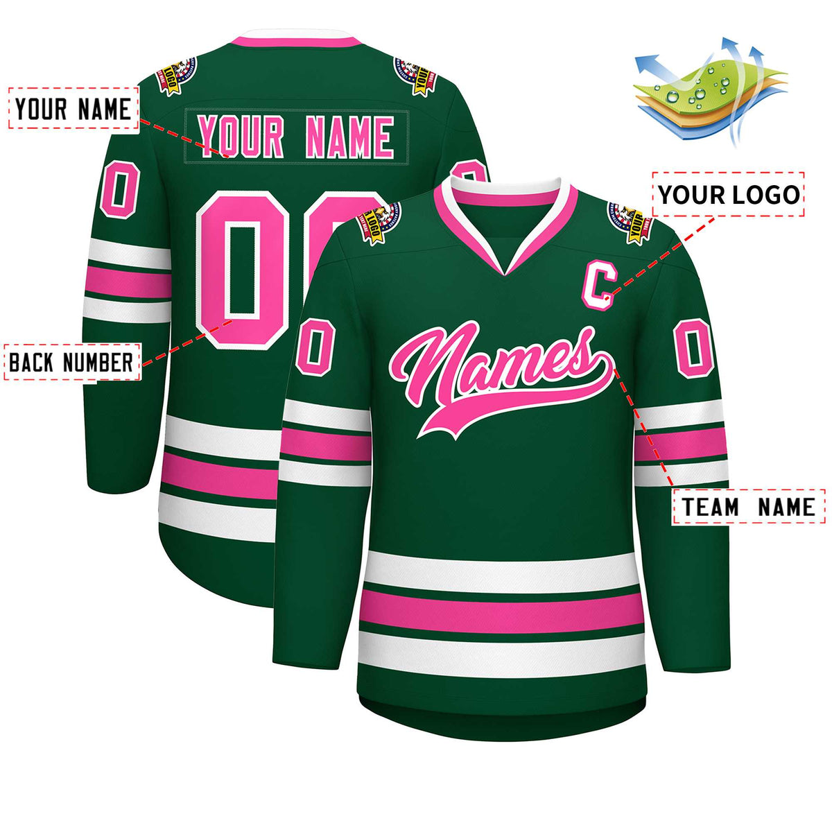 Custom Green Pink-White Classic Style Hockey Jersey | KXKSHOP